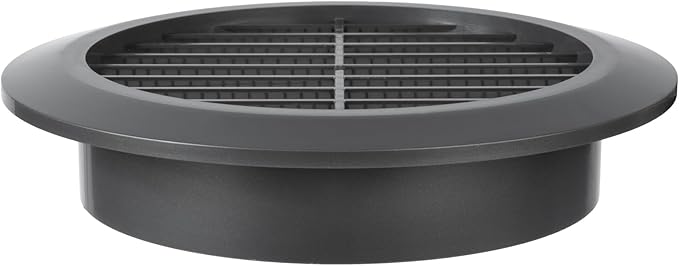 Graphite/Gray 4" Inch Round Ventilation Grille with Insect mesh. (Duct 4Ø / Grille 5Ø) Ventilation Applications. Indoor and Outdoor Vent Cover. Available 3 Sizes / 4 Colors.
