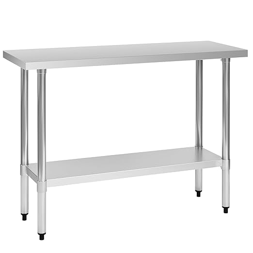 Stainless Steel Work Table 18 x 48 Inch, NSF Commercial Prep Table with Undershelf, Heavy Duty Food Prep Workstation