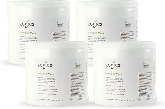 Zogics Sanitizing Wipes and Tabletop Stainless Steel Wipe Dispenser