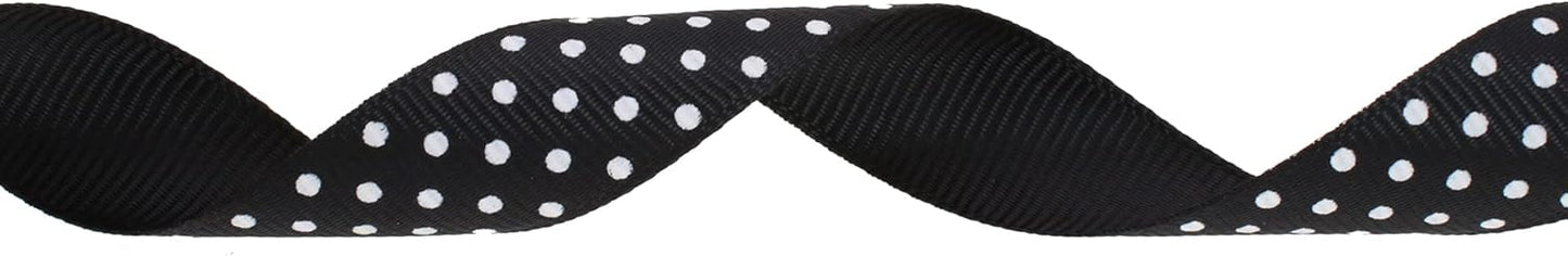Polka Dot Grosgrain Ribbon 25 Yard Each Roll 100% Polyester (3/4", Black)