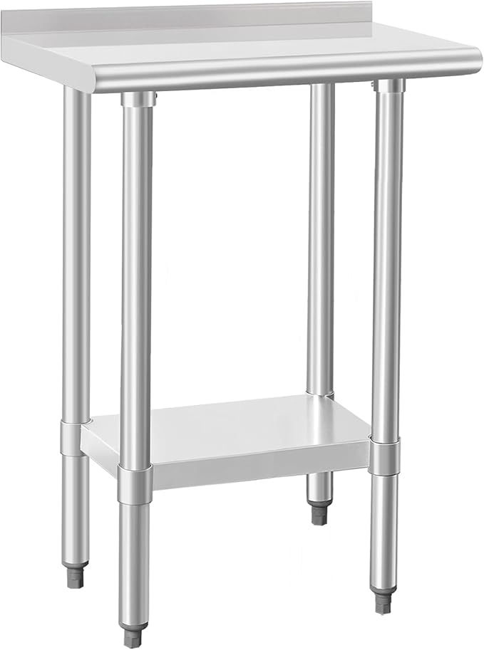 HARDURA Stainless Steel Commercial Work Table Prep Work Metal Table 14×24 Inches with Undershelf and 2" Backsplash Heavy Duty NSF 430 for Kitchen Food Prep