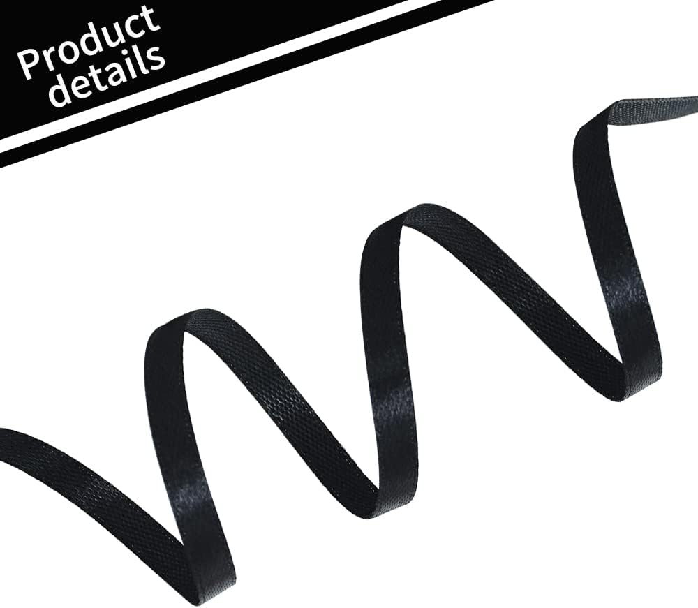 TONIFUL 1/4 Inch x 100yds Black Satin Ribbon, Thin Solid Color Satin Ribbon for Gift Wrapping, Crafts, Hair Bows Making, Wedding Party Decoration,Halloween, Floral Bouquets