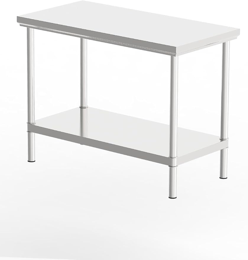 Stainless Steel Commercial Kitchen Prep Table, 39x20 Inch, NSF Work Table with Undershelf, 5-Layer Wire Drawing Process, Easy Installation (39IN*20IN*30IN*Double-Deck Workbench)