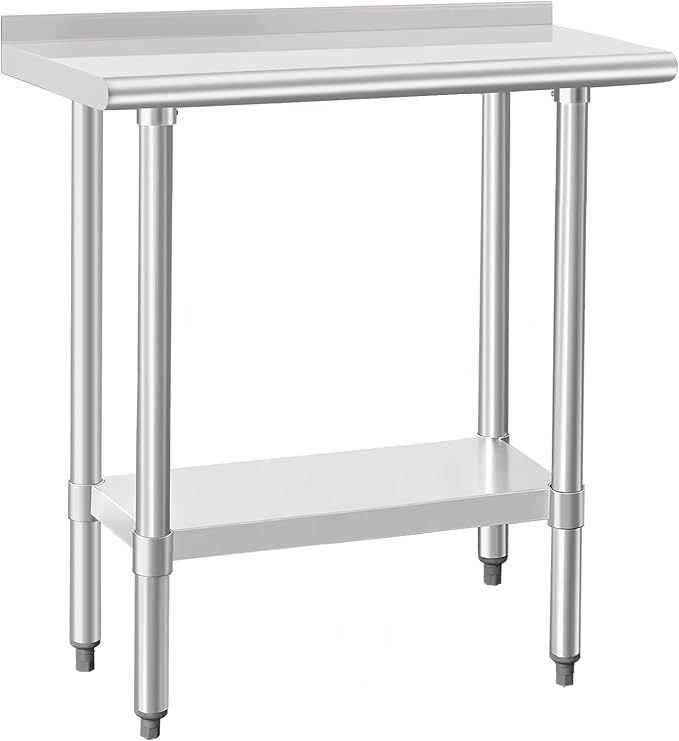 HARDURA Stainless Steel Commercial Work Table Prep Work Metal Table 14×30 Inches with Undershelf and 2" Backsplash Heavy Duty NSF 430 for Kitchen Food Prep