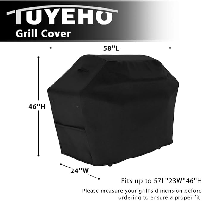 Heavy Duty BBQ Grill Cover 58 x 24 x 46 inch – 600D Polyester Waterproof, UV Fade Weather Resistant & Windproof Gas Barbeque Cover for Weber Char-Broil Brinkmann, Holland, Jenn Air, Cuisinart-Black