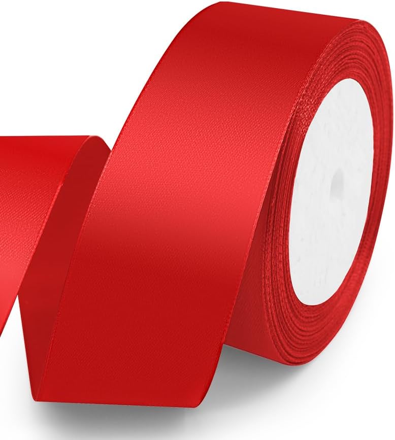 KMER LIFE 1-1/2 Inches x 25 Yards Red Satin Ribbon Solid Fabric Ribbons for Crafts, Wedding Decor, DIY Hair Accessories, Sewing, Gift Package Wrapping, Valentine's Day Bouquet and More