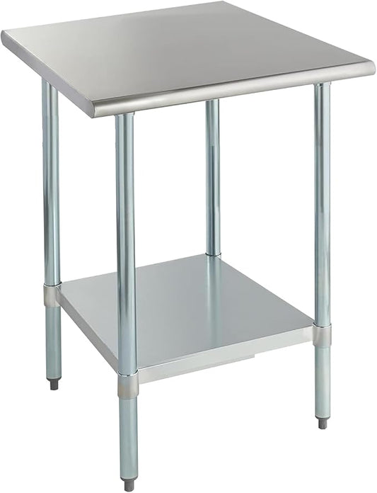 ROCKPOINT Stainless Steel Table for Prep & Work 30x30 Inches, NSF Metal Commercial Kitchen Heavy Duty Table with Adjustable Under Shelf and Table Foot for Restaurant, Home and Hotel