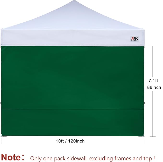 ABCCANOPY Instant Canopy SunWall 10x10 FT, 1 Pack Sidewall Only, No Frame or Top, Forest Green