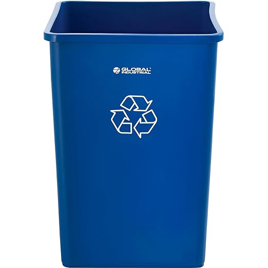 Global Industrial Square Plastic Recycling Trash Can, 35 Gallon Capacity, Indoor/Outdoor Rated, 19-1/2"W x 19-1/2"D x 27-4/5"H, Utility Recycling Can, No Lid, Blue