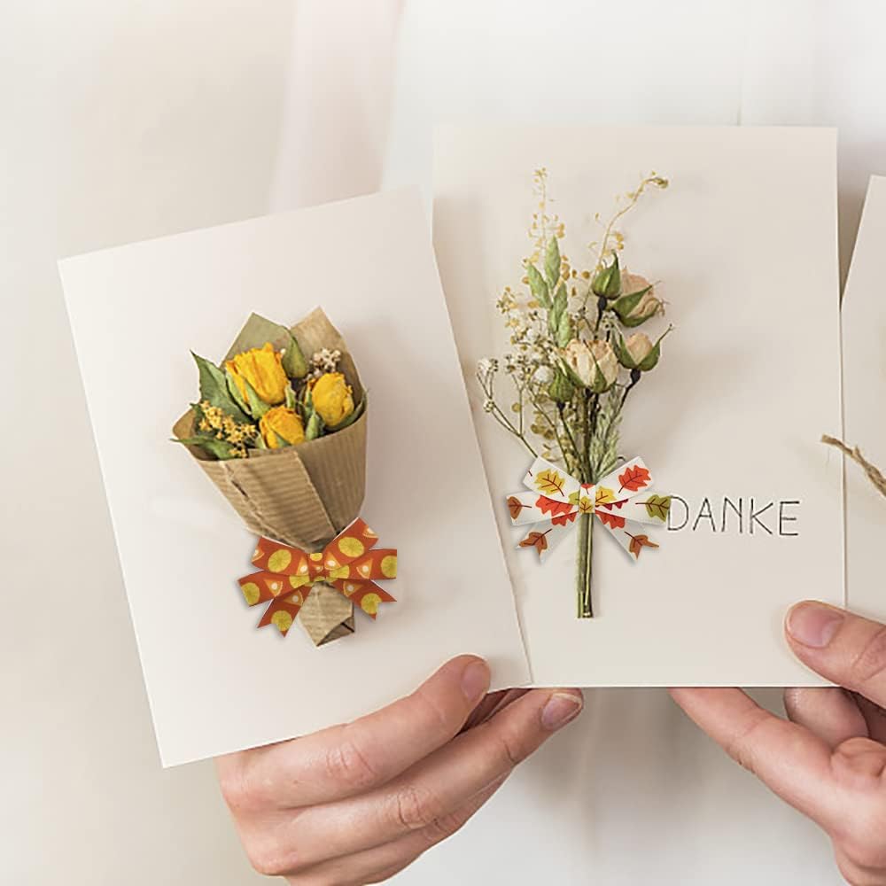 6 PCS Thanksgiving Fall Ribbons - 3/8'' Width Pumpkin Orange Satin Metallic Words Maple Leaves Craft Ribbons for Gift Wrapping & Decorations