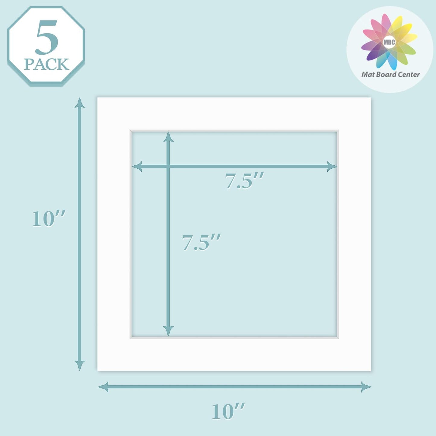 MBC Mat Board Center, 5 Pack 10x10 for 8x8 White Picture Mats Frame Mattes, Bevel Cut, Acid Free, 4-ply Thickness