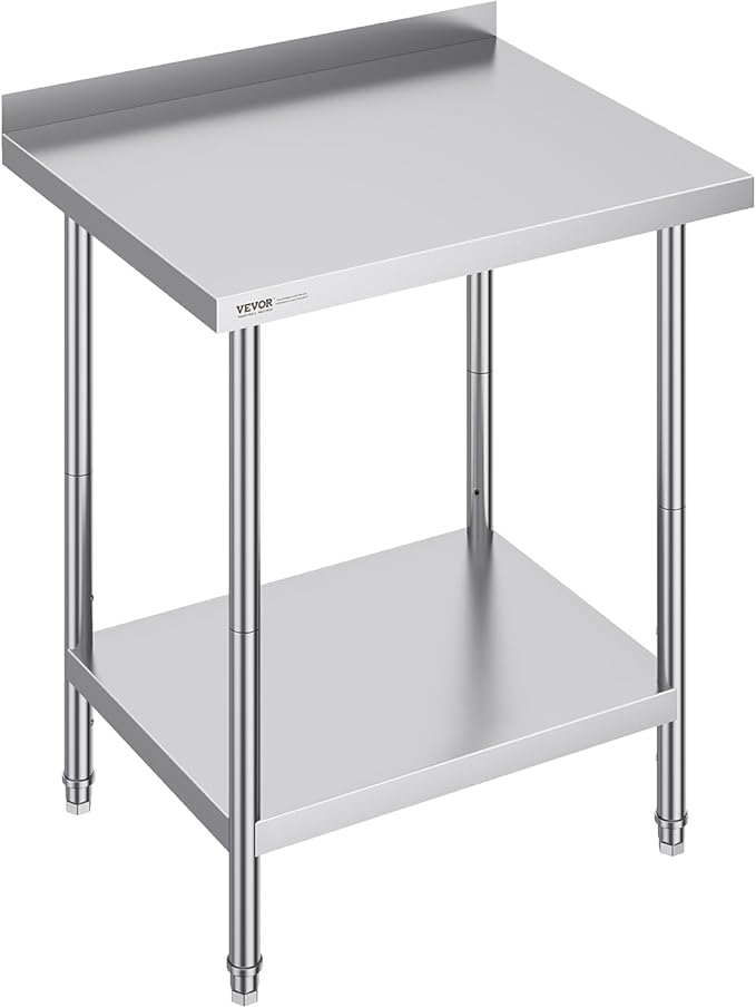 VEVOR 24 x 30 x 36 Inch Stainless Steel Work Table, Commercial Food Prep Worktable Heavy Duty Prep Worktable, Metal Work Table with Adjustable Height for Restaurant, Home and Hotel