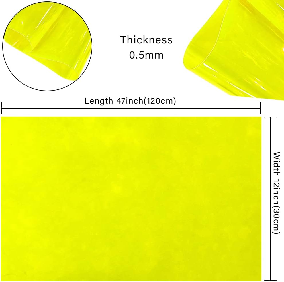 HYANG Yellow Solid Colors Transparent PVC Super Clear Holographic Vinyl 1 Roll 12" x 47" (30cm x 120cm) for DIY Bows Earrings Bags DIY Crafts Making