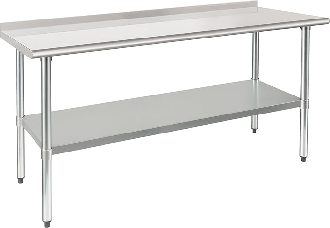 HARDURA Stainless Steel Table Prep & Work Table 24 x 72 Inches NSF Heavy Duty Commercial with Undershelf and Backsplash for Restaurant Kitchen Home and Hotel