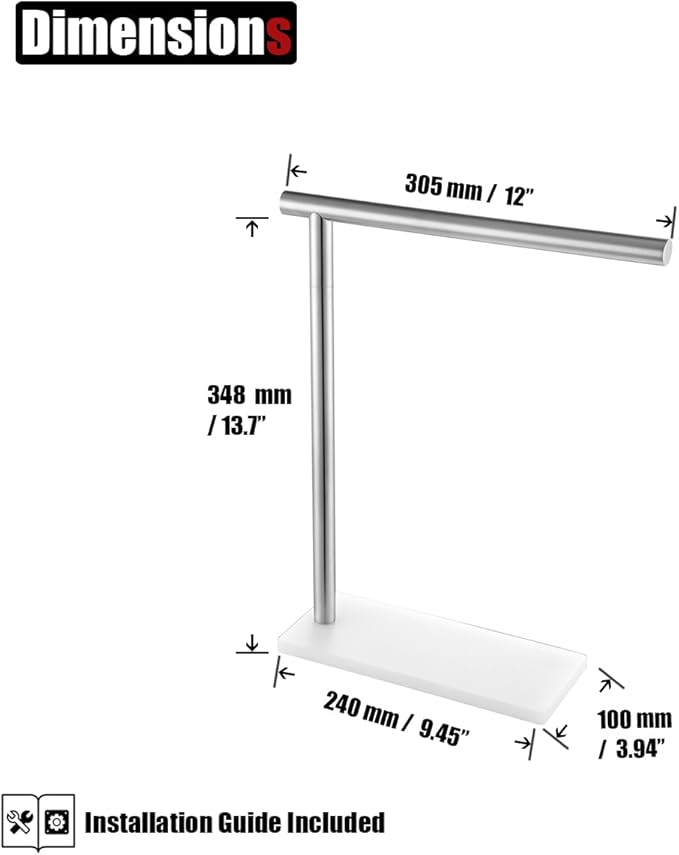 JQK Hand Towel Holder Stand Brushed, Modern Tree Rack Free Standing for Countertop with 12 Inch Bar, 304 Stainless Steel Thicken 0.8mm, HTT170-WN