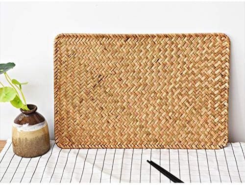6 Pack Rectangular Woven Placemats, Rattan Wicker Table Mats, 17" x 12", Natural Seagrass Place Mats for Dining Table