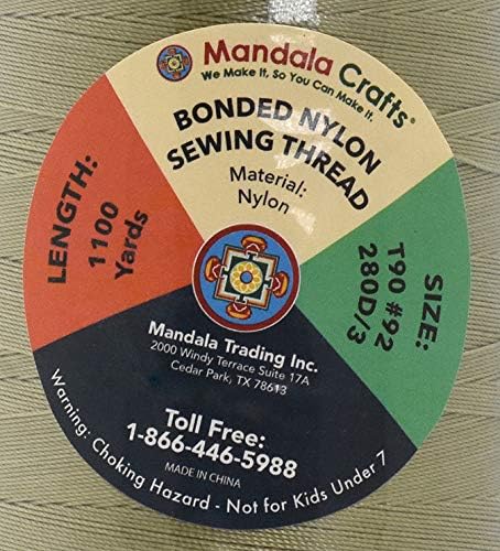 Mandala Crafts Bonded Nylon Thread Beige Heavy Duty Sewing Threads - 1100 YDs Size 92 280D T90 Tex 90 Thread for Leather Jeans Weaving Outdoor Marine Upholstery Threads