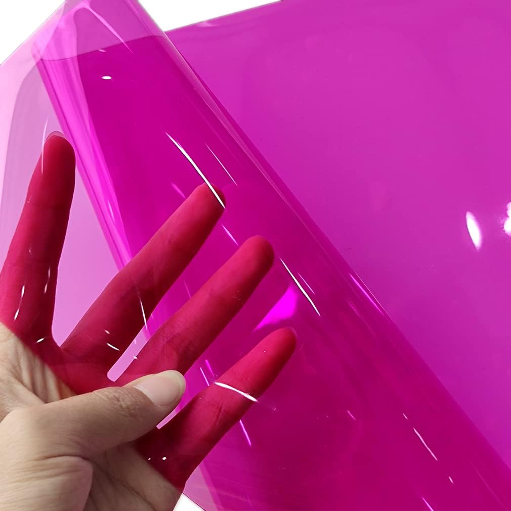 HYANG Dark Pink Transparent PVC Super Clear Holographic Vinyl Faux Leather Sheets 1 Roll 12" x 47" (30cm x 120cm) for DIY Bows Earrings Bags DIY Crafts Making