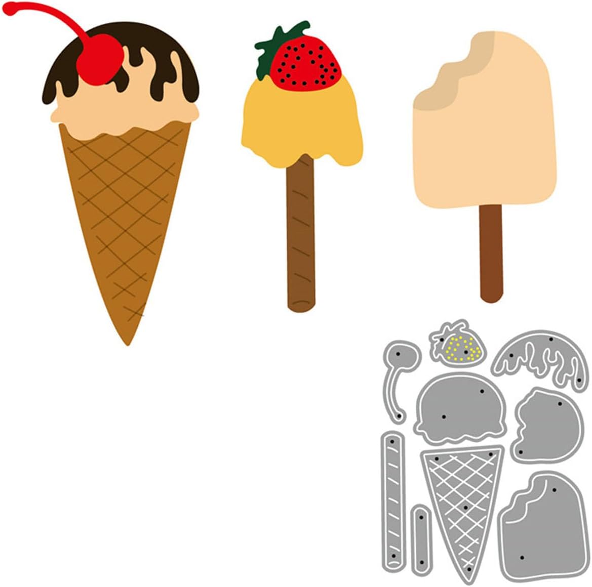 Cutting Dies Metal Stencils Scrapbooking Tools Flowers Lace Frame DIY Embossing Template for Paper Card Making Album Arts Crafts Supplies (Ice Cream-6.1x7.5cm)