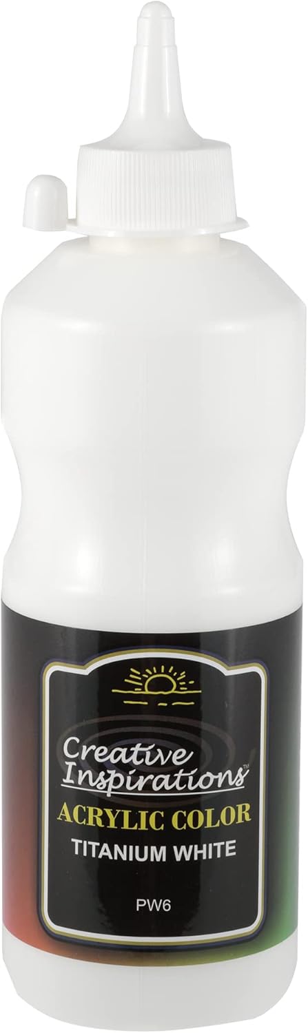 Creative Inspirations Acrylic Paint - Titanium White - 500 mL Bottle - Smooth & Creamy Consistency, Vibrant Pigmentation, Great Coverage for Artists - Clean Up with Soap & Water