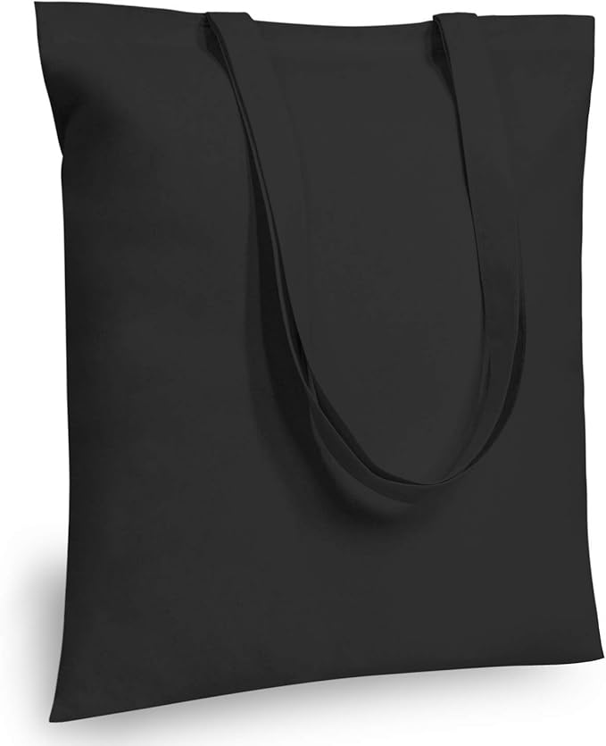 TOPDesign 12-Pack Economical 16"x15" Black Cotton Tote Bag, Lightweight Medium Reusable Grocery Shopping Cloth Bags, Suitable for DIY, Advertising, Promotion, Gift, Activity