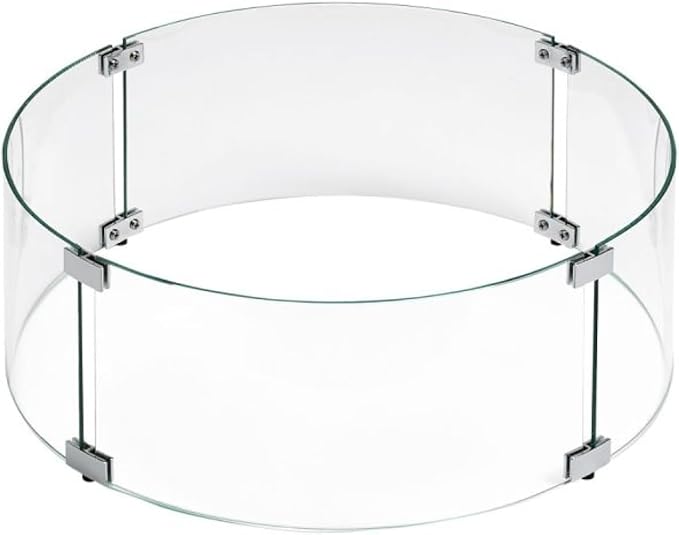American Fire Products | Tempered Glass Flame Guard for 19” Round Drop-in Fire Pit Pans | Outdoor Wind Guard with Aluminum Fire-Resistant Brackets & Non-Slip Feet | 23-inch x 6-inch