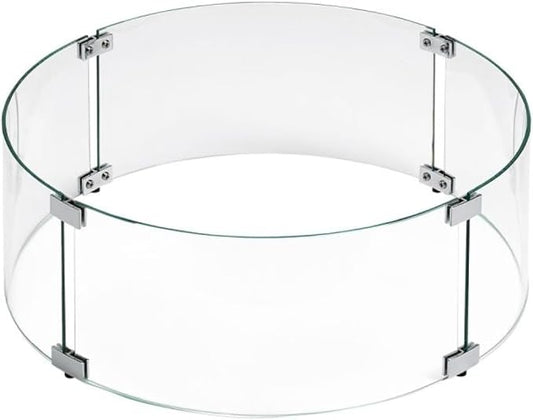American Fire Products | Tempered Glass Flame Guard for 25” Round Drop-in Fire Pit Pans | Outdoor Wind Guard with Aluminum Fire-Resistant Brackets & Non-Slip Feet | 29-inch x 6-inch