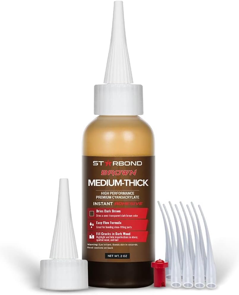 STARBOND 2 oz. Dark Brown Medium-Thick CA Glue (Premium Cyanoacrylate Super Glue) Knot Filler 500 CPS Viscosity for Woodworking, Woodturning, Carpentry, Guitar, RC Hobby