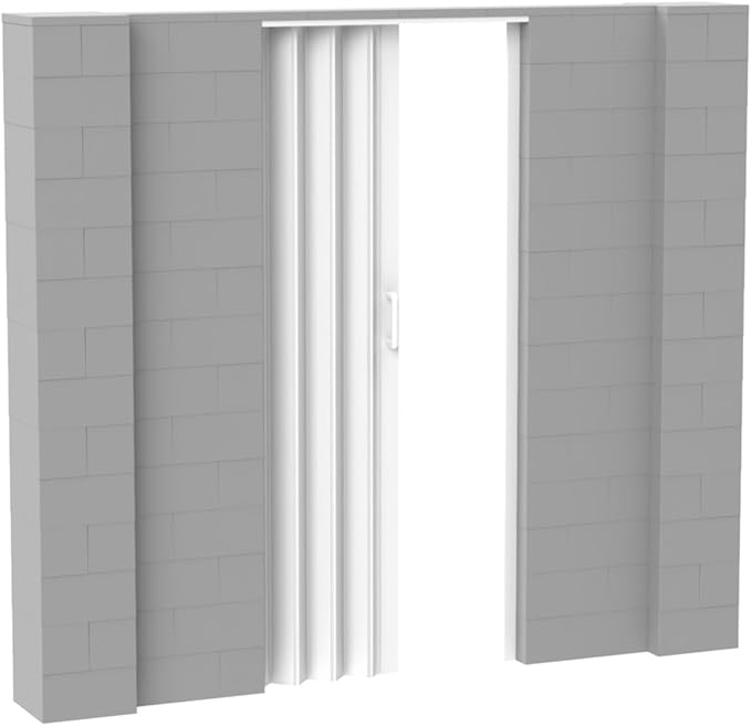 EverBlock 8’ x 7’ Wall Kit with Accordion Door | 3’ x 7’ Doorway | Modular Building Blocks | Wall Display System | Room Divider & Partition | Connect & Reuse | Indoor & Outdoor Use | Light Gray