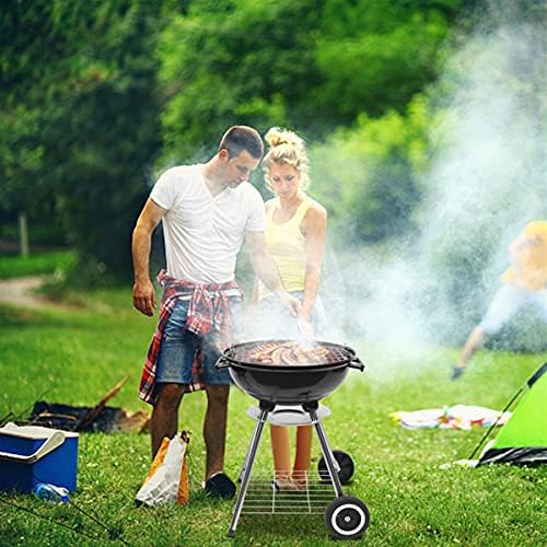 18 Inch Portable Charcoal Grill with Wheels and Lid, Outdoor BBQ Kettle Grill for Camping, Backyard, Tailgating and Picnic, Enamel Coated Charcoal Smoker with One-Touch Cleaning System and Air Vents