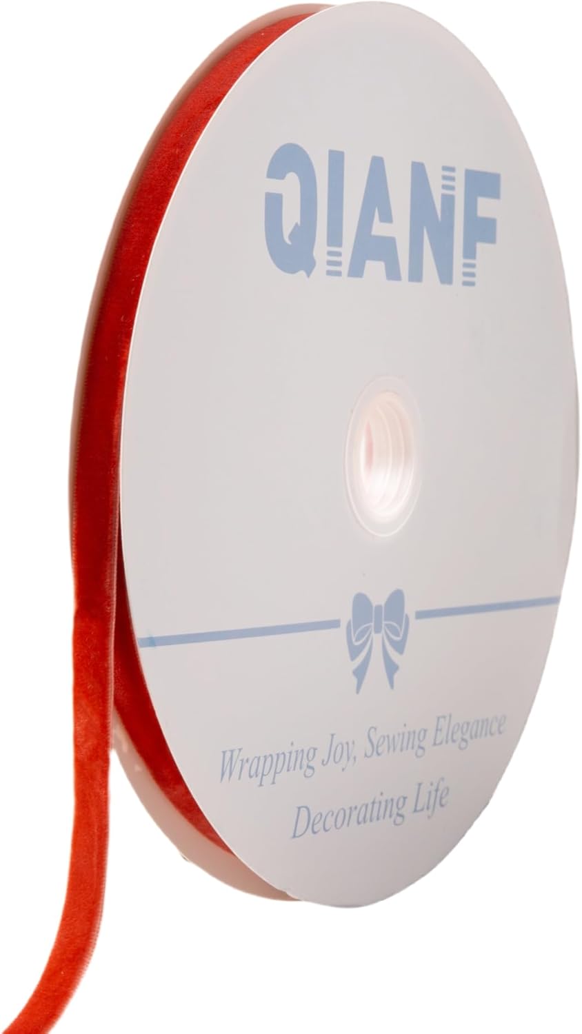 Vintage Terracotta Velvet Ribbon Christmas Ribbon for Gift Wrapping Crafts Christmas Tree Ornaments Garland Decorations, 3/8 Inch X 25Yd