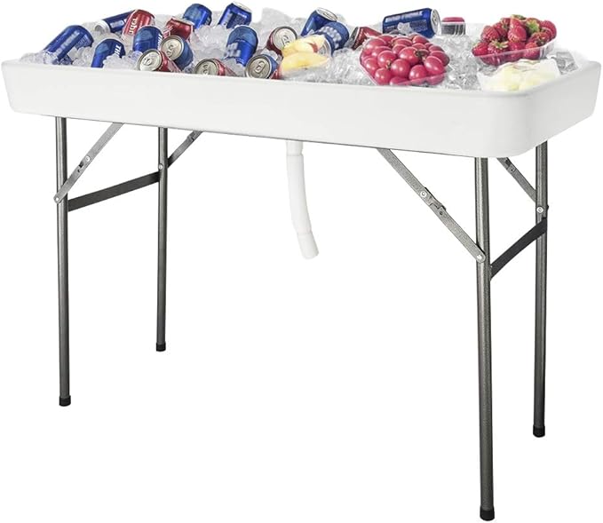 VINGLI 46" Extra Large Party Ice Cooler Folding Table, Portable Tailgate Camp Fishing Cleaning, Plastic with Matching Skirt, Ice Table for Party, BBQ, Camping, Picnic