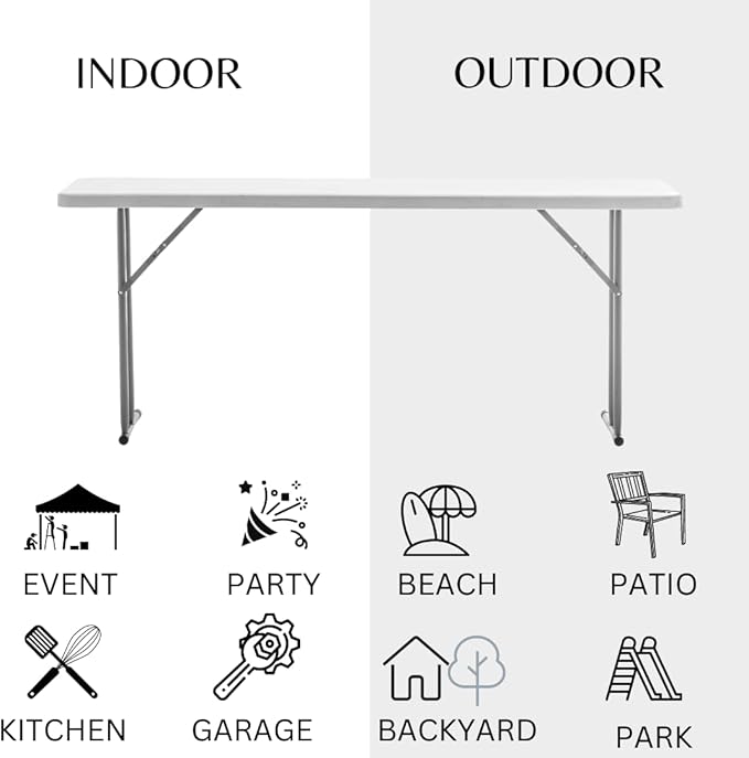 BTEXPERT 6-Foot - 72" Long White Granite Plastic Folding Seminar Training Table Portable 18" Wide Narrow, 29" High, Events Indoor Outdoor Lightweight Set of 5