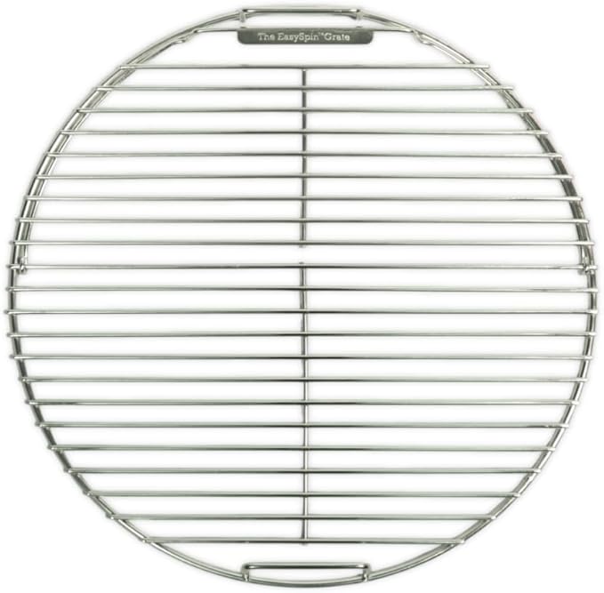 SnS Grills EasySpin Charcoal Grill Cooking Grate, 304 Stainless Steel, Large Hinged Opening, Perfect for 2-Zone Cooking, Replacement Grate Compatible with Weber & Other Grills - 18” Inches