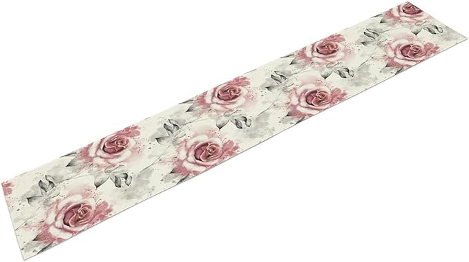 Pink Rose Floral Table Runner,Abstract Watercolor Flower Pattern Modern Romantic Kitchen Dining Table Decoration for Wedding Holiday Home Party 13x90in