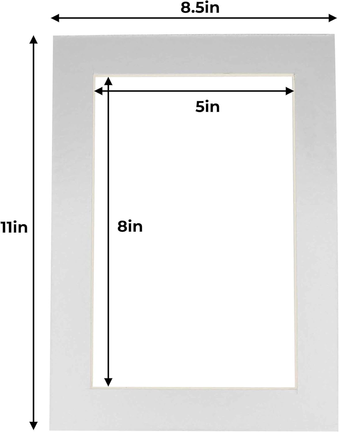 5.5x8.5 Mat for 8.5x11 Frame - Precut Mat Board Acid-Free Metallic Silver 5.5x8.5 Photo Matte for a 8.5x11 Picture Frame, Matboard for Family Photos, Show Kits, Art, Picture Framing, Pack of 1 Mat