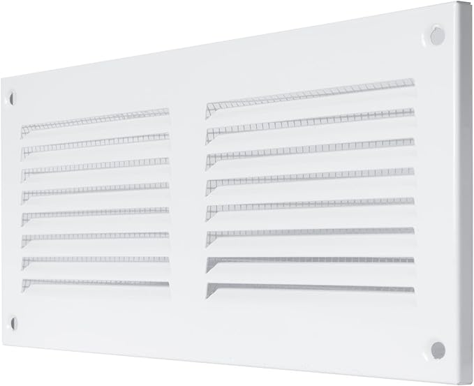 Repa Market 8x4 Inch Air Vent Cover/White Galvanized Steel Louvered Grill Cover with Mesh Screen/Wall or Ceiling Vent/Durable Flush Mount HVAC Register for Indoor and Outdoor Ventilation