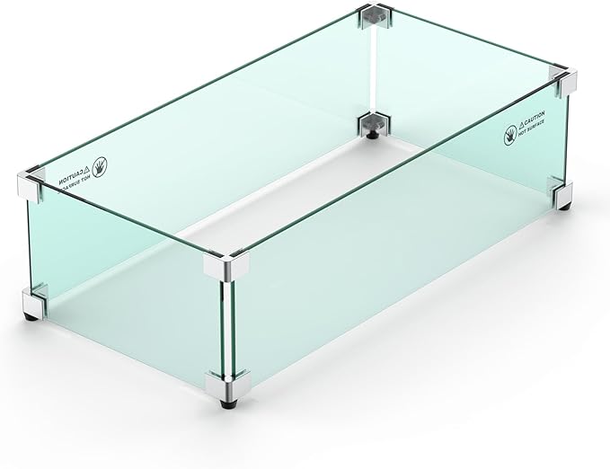 Skyflame 24 x 12 Inches Rectangular Fire Pit Glass Wind Guard Replacement for Outdoor