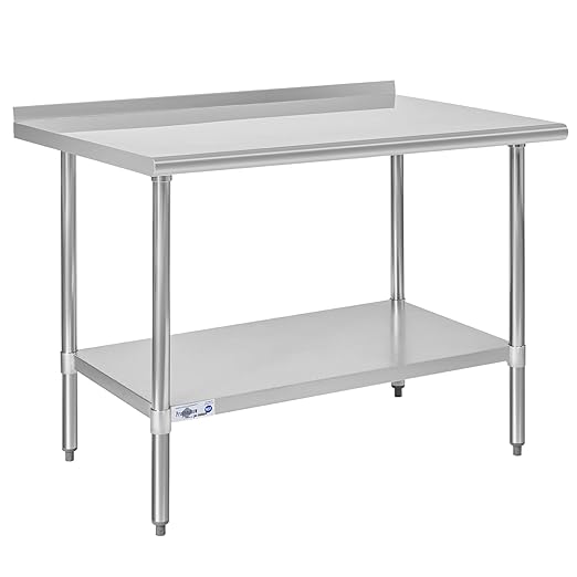 Profeeshaw Stainless Steel Prep Table NSF Commercial Work Table with Backsplash and Undershelf for Kitchen Restaurant 48x30 Inch