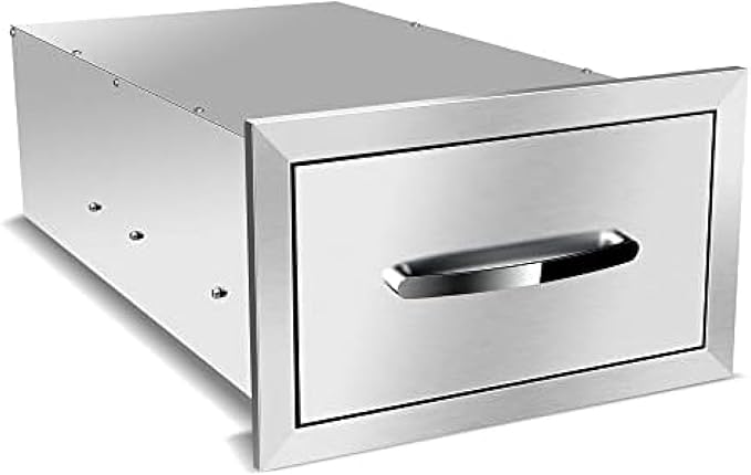 BBQ Outdoor Kitchen Drawers Stainless Steel 3-Drawer BBQ Drawer Enclosed Built-in Drawer Flush Mount for Outdoor Kitchens & BBQ Islands,14Wx23Dx8.5H