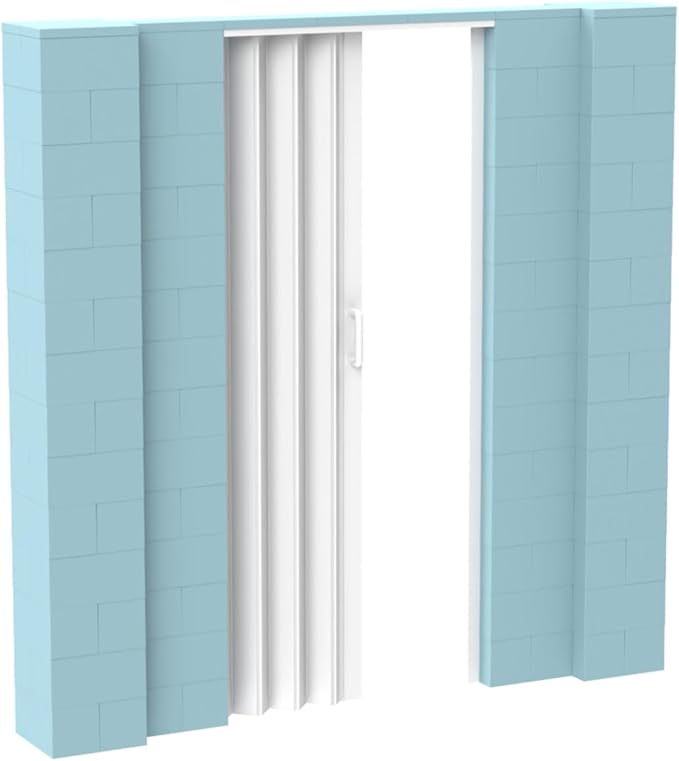 EverBlock 7’ x 7’ Wall Kit with Accordion Door | 3’ x 7’ Doorway | Modular Building Blocks | Wall Display System | Room Divider & Partition | Easy to Connect & Reuse | Indoor & Outdoor Use