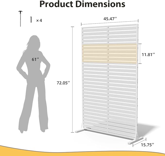 Privacy Fence Screen with Stand 6 Panel 72" H×47" W HDPE Decorative Panels with Steel Poles and Stand, Air Conditioner Fence Panels, Privacy Screen for Outdoor Backyard, Balcony, Pool