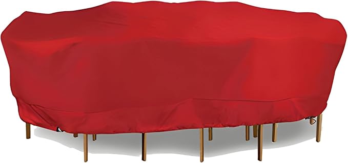 Eevelle Meridian Patio Oval Table Set Cover with Marine Grade Fabric - Outdoor Table Cover - Furniture Set Covers for Dining Table - Easy to Install - (25" H x 76" L x 48" W, Red)