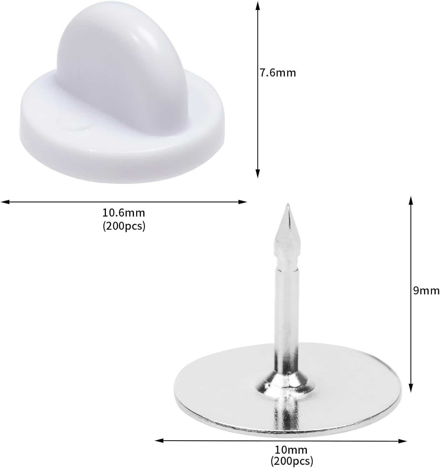 400pcs PVC Rubber Butterfly Clutch Pins Tie Tacks Blank for Uniform Badges Backing Holder Clasp Lapel Enamel Pins(200 Sets),White