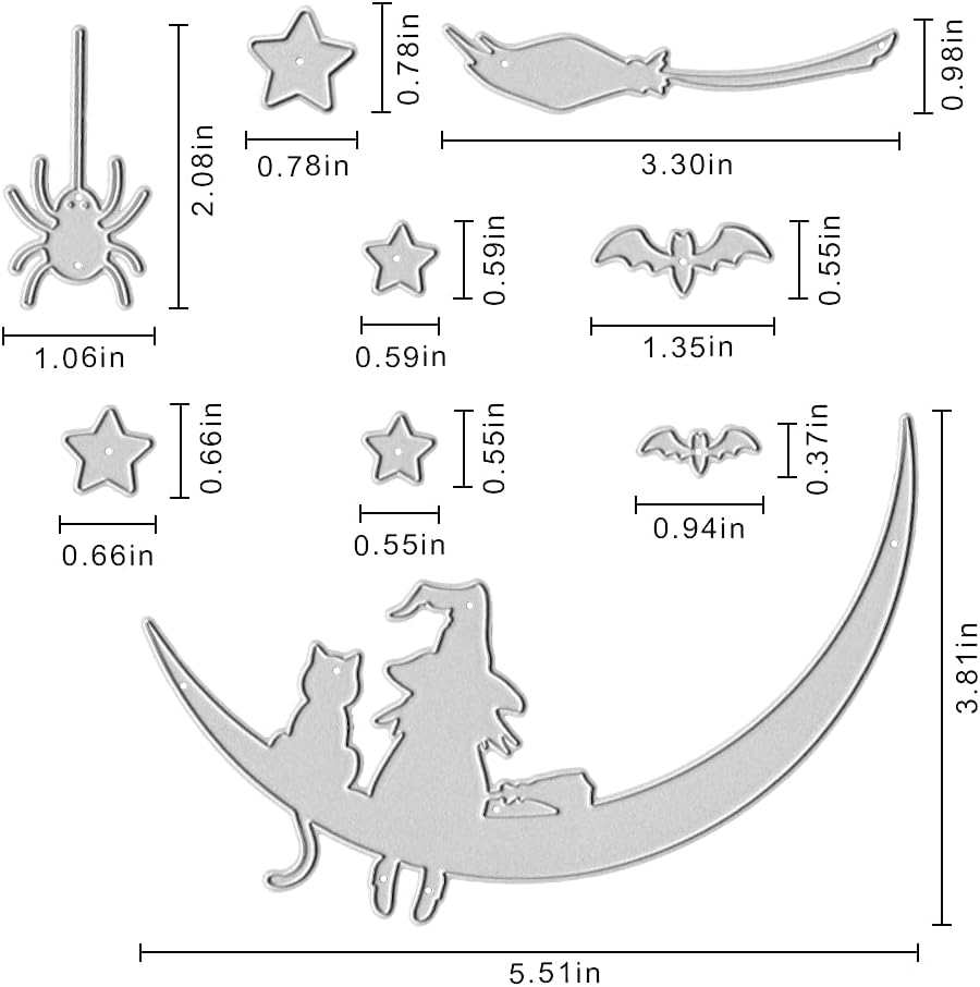 Metal Halloween Die Cuts Moon Cat Spider Star Witch Cutting Dies Embossing Stencil Template for Card Making Scrapbooking Paper Craft Album Stamps DIY Halloween Décor