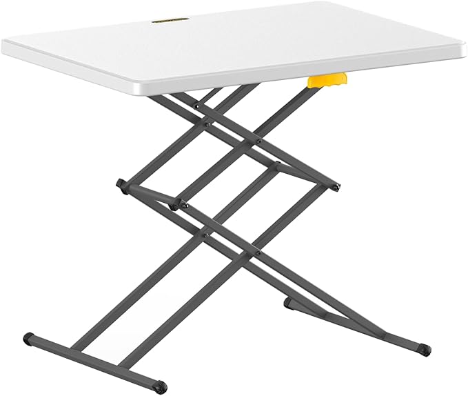 FanttikOutdoor 28 inch Small Folding Table, One-Hand Height Adjustment, 3 Heights, Lowering Lever, Instalift, Portable Side Table for Tv Tray, Dining, Kitchen, No Assembly, Granite White Zeta X1 Apex