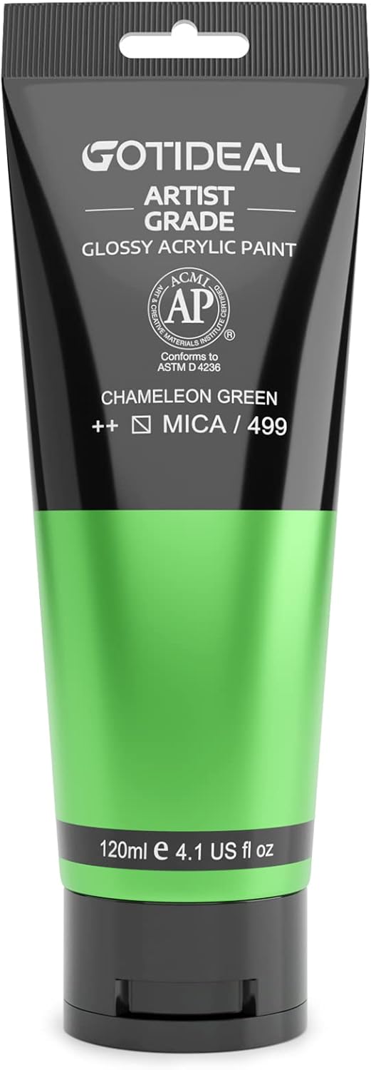 GOTIDEAL Iridescent Acrylic Paint Chameleon Green Tubes(120ml, 4.1 oz) Non Toxic Non Fading,Rich Pigments for Painters, Adults & Kids, Ideal for Canvas Wood Clay Fabric Ceramic Craft Supplies