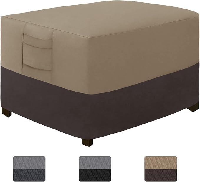 Easy-Going Outdoor Ottoman Cover, Waterproof Patio Ottoman Cover, Heavy Duty Outdoor Furniture Cover with Padded Handles (40"x30"x17", Camel/Dark Brown)