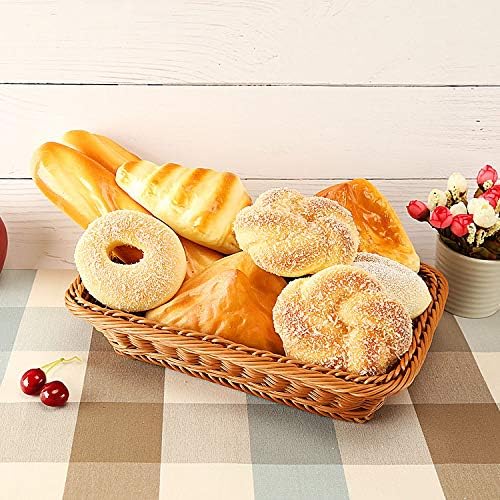 ANRUIDE 16" Poly Wicker Bread Basket, Long Woven Tabletop Food Fruit Vegetables Serving Basket, Restaurant Serving, Honey Brown