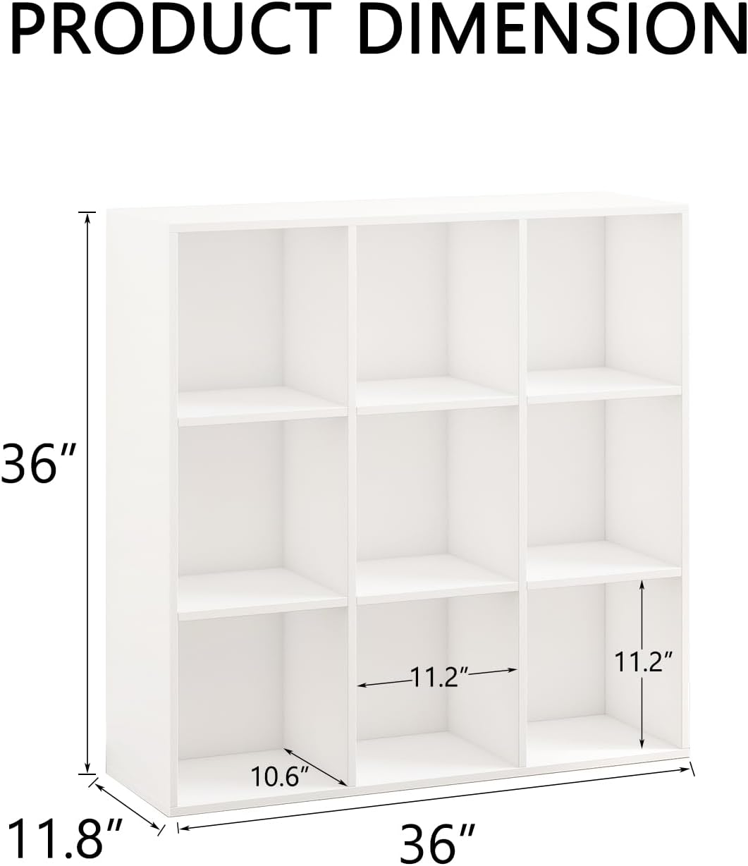 Wooden 9 Cube Storage Organizer with Closed Back Panel,White Cube Shelf Heavy Duty Cubby Storage Organizer with Compartments for Living,Display Shelf,Bookshelf